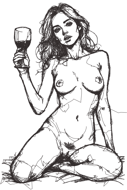 Original Nude Female Figure Drawing with Wine Glass – Expressive Black & White Line Art Original Nude Female Figure Drawing with Wine Glass – Expressive Black & White Line Art